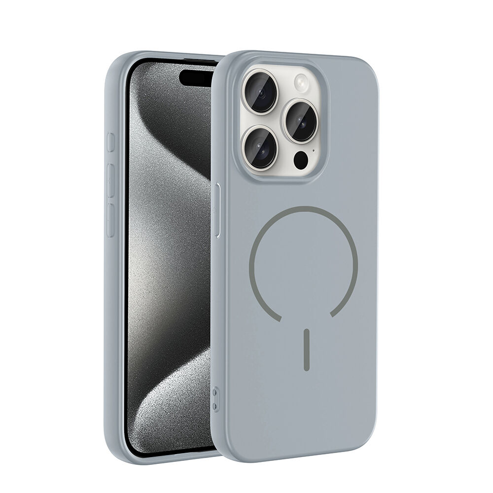 iPhone 15 Pro Max Kılıf Meta Lansman M-Safe Kamera Korumalı içi Kadife Yumuşak Renkli Süet Silikon Titanyum-Gri