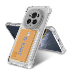 Honor Magic 6 Pro Kılıf Airbag Tasarımlı Şeffaf Kartlıklı G-Kart Kapak Şeffaf