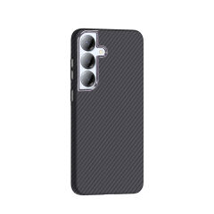 Samsung Galaxy S25 Plus Kılıf Kablosuz Şarj Özellikli Karbon Fiber Görünümlü Gros Kapak