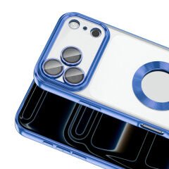 iPhone 17 Pro Max Kılıf Logo Gösteren Parlak Kenarlı Kamera Lens Korumalı Şeffaf Omega Silikon Kapak