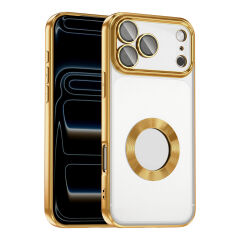 iPhone 17 Pro Max Kılıf Logo Gösteren Parlak Kenarlı Kamera Lens Korumalı Şeffaf Omega Silikon Kapak