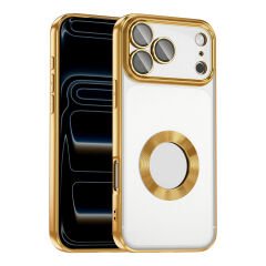 iPhone 17 Pro Max Kılıf Logo Gösteren Parlak Kenarlı Kamera Lens Korumalı Şeffaf Omega Silikon Kapak
