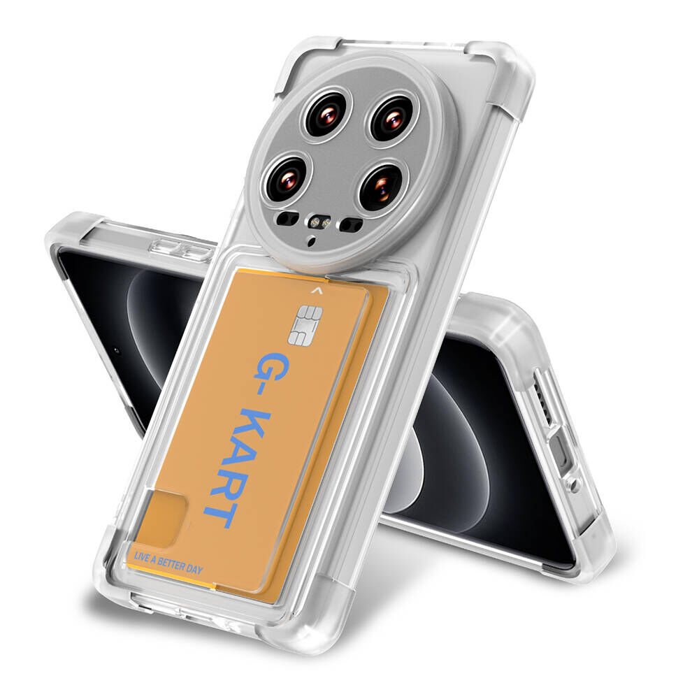 Xiaomi Mi 14 Ultra Kılıf Airbag Tasarımlı Şeffaf Kartlıklı G-Kart Kapak Renksiz