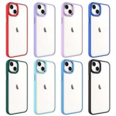 iPhone 14 Kılıf Renkli Silikon Kenarlı Krom Kapak Koyu Yeşil