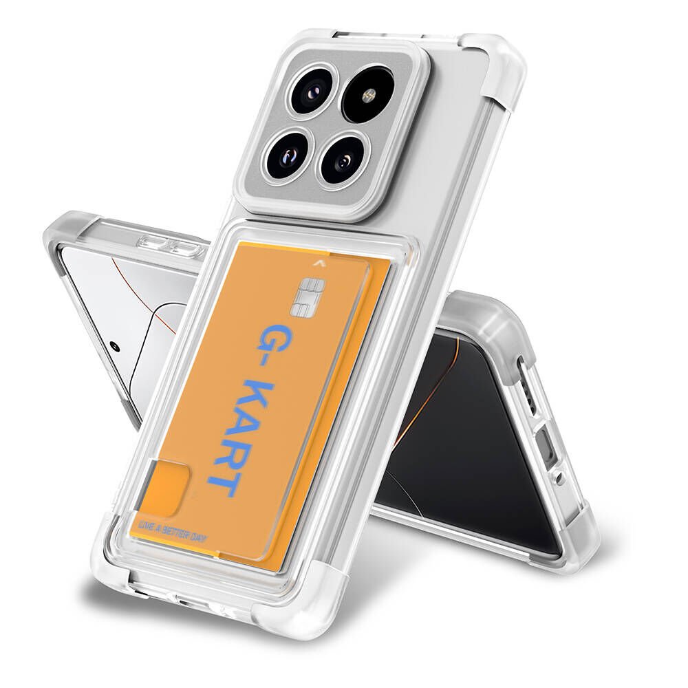 Xiaomi Mi 14 Pro Kılıf Airbag Tasarımlı Şeffaf Kartlıklı G-Kart Kapak Renksiz