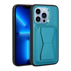 iPhone 13 Pro Kılıf Kartlıklı Standlı ​Pu Deri Memo Kapak Kahve Açık