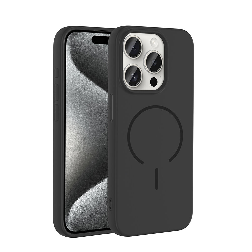 iPhone 15 Pro Kılıf Meta Lansman M-Safe Kamera Korumalı içi Kadife Yumuşak Renkli Süet Silikon Siyah