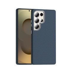 Samsung Galaxy S25 Ultra Kılıf Kablosuz Şarj Özellikli Karbon Fiber Görünümlü Gros Kapak