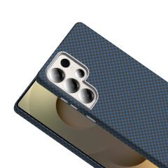 Samsung Galaxy S25 Ultra Kılıf Kablosuz Şarj Özellikli Karbon Fiber Görünümlü Gros Kapak