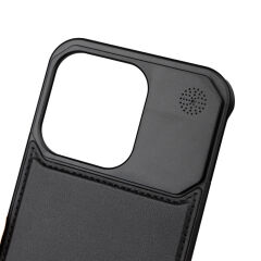 iPhone 15 Pro Kılıf Magsafe Şarj Özellikli Mekanizmalı Koku Hazneli Mostar Kapak Siyah