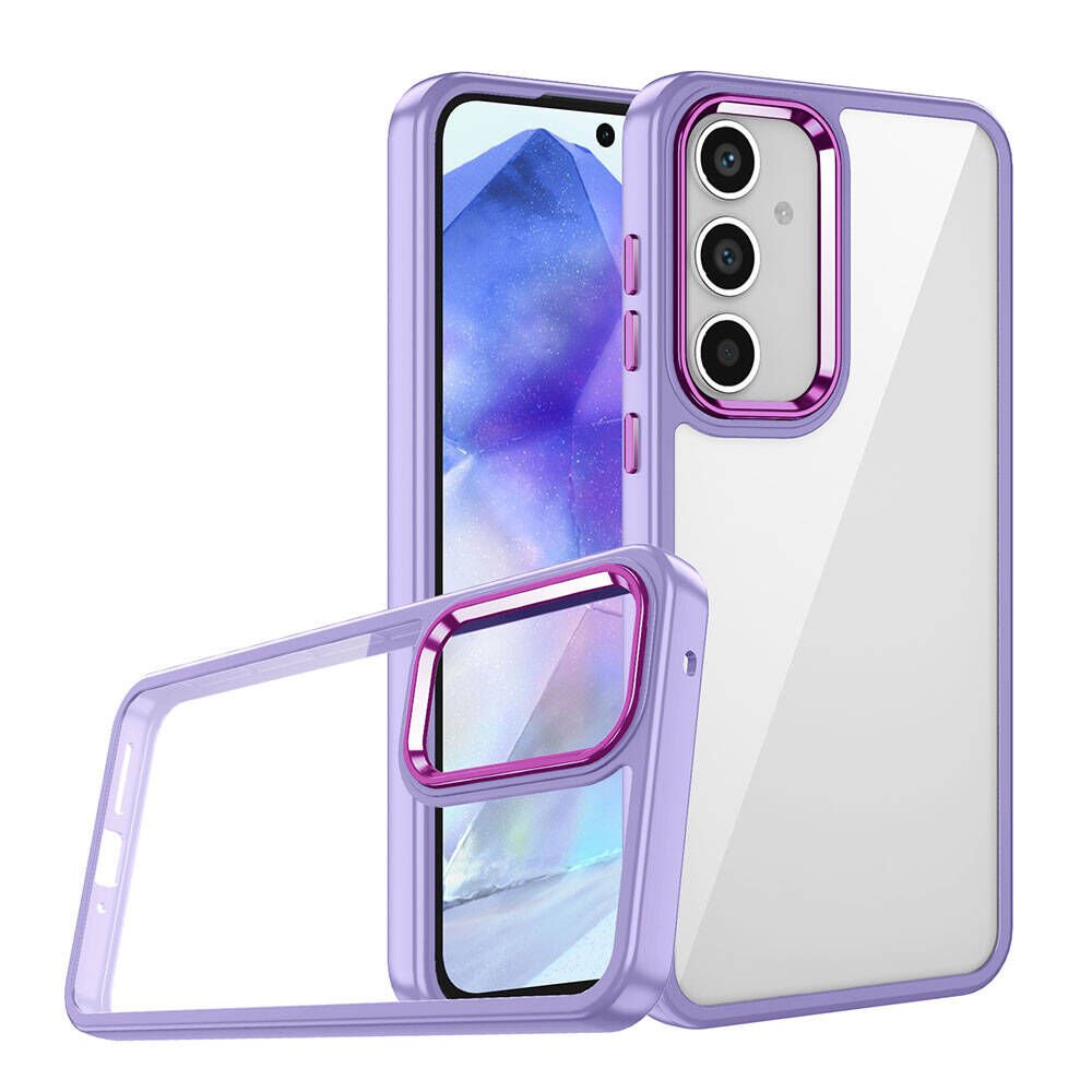 Samsung Galaxy A05S Kılıf Kamera Çıkıntılı Arkası Şeffaf Köşeleri Parlak Renkli Işlemeli Flora Kapak Lila