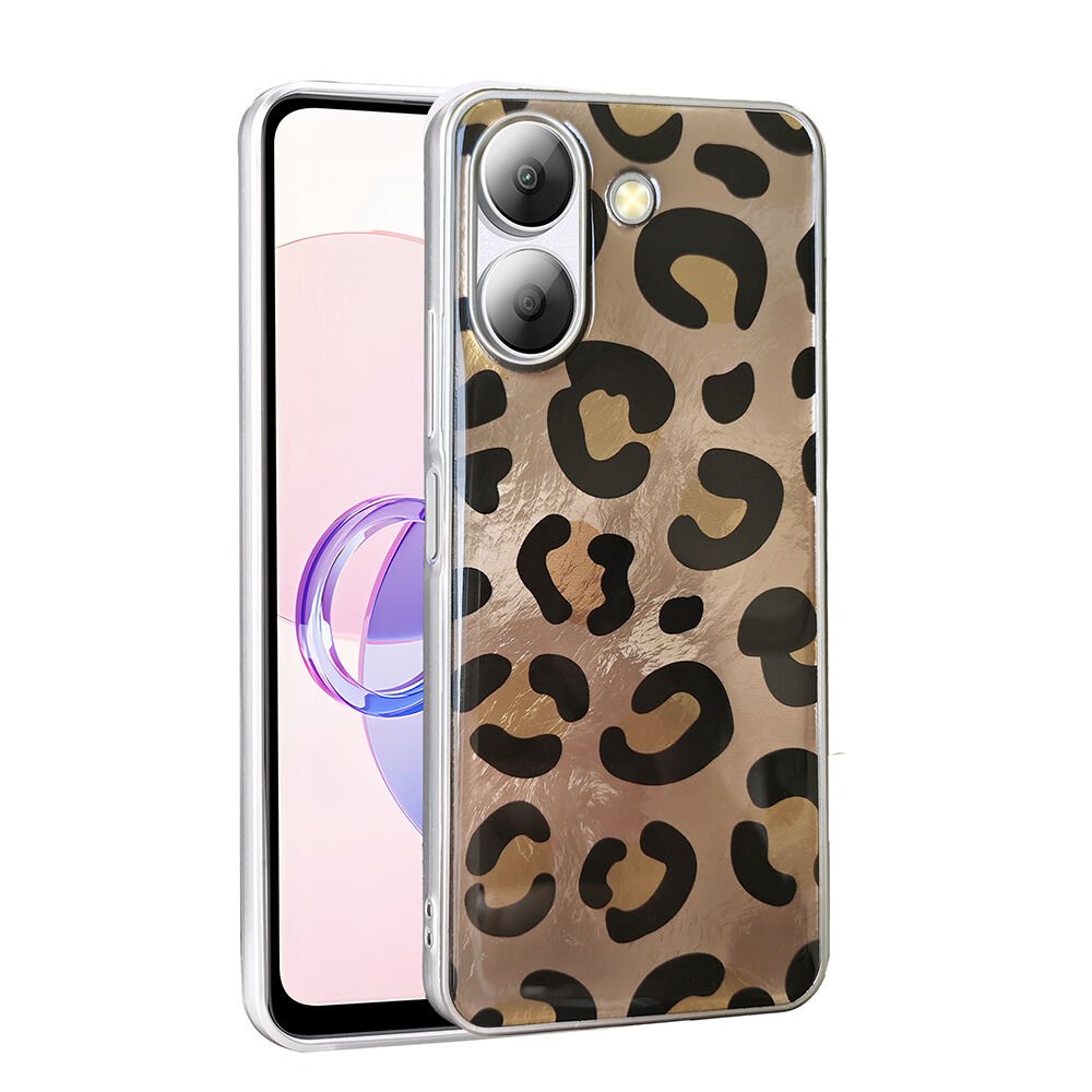 Xiaomi Redmi 13C Kılıf Desenli Mep Kapak Gold Leopar