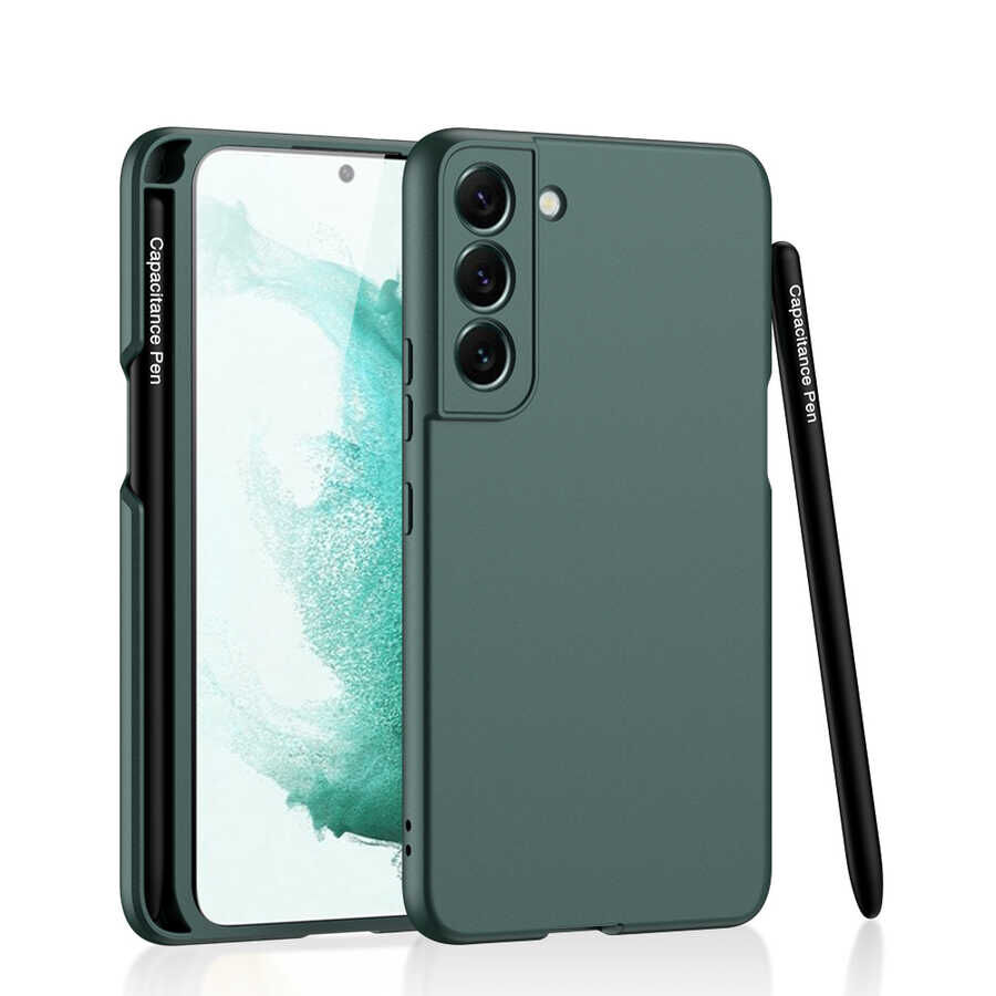 Samsung Galaxy S22 Plus Kılıf Kalemli Kıpta Kapak Koyu Yeşil