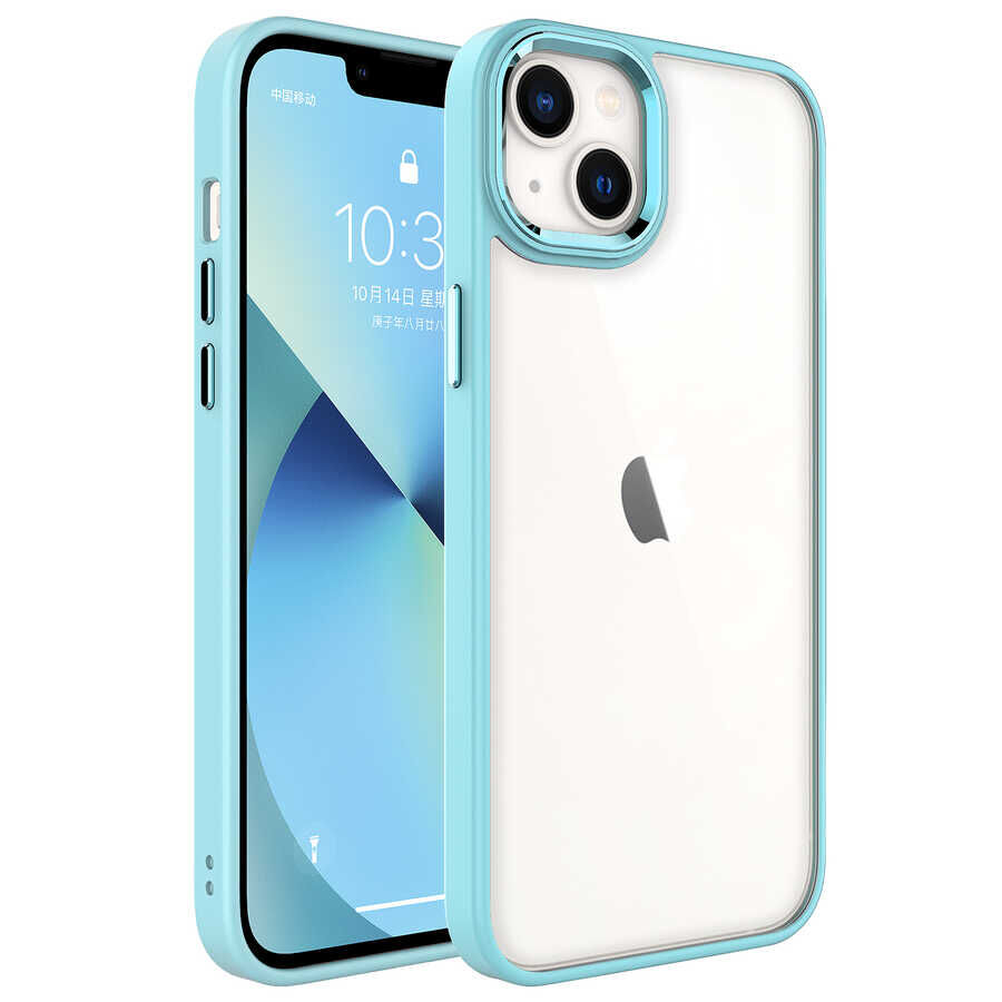 iPhone 14 Kılıf Renkli Silikon Kenarlı Krom Kapak Yeşil