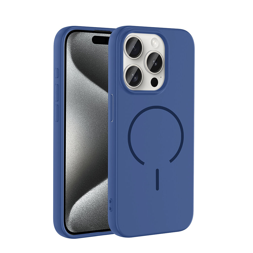 iPhone 15 Pro Kılıf Meta Lansman M-Safe Kamera Korumalı içi Kadife Yumuşak Renkli Süet Silikon Lacivert