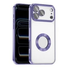 iPhone 17 Pro Kılıf Logo Gösteren Parlak Kenarlı Kamera Lens Korumalı Şeffaf Omega Silikon Kapak