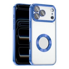 iPhone 17 Pro Kılıf Logo Gösteren Parlak Kenarlı Kamera Lens Korumalı Şeffaf Omega Silikon Kapak