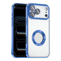 iPhone 17 Pro Kılıf Logo Gösteren Parlak Kenarlı Kamera Lens Korumalı Şeffaf Omega Silikon Kapak