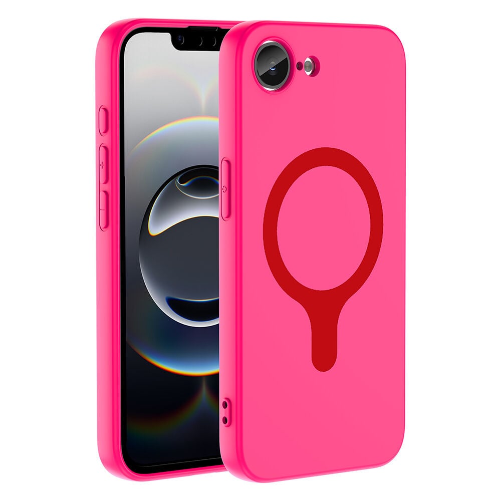 iPhone 17E Kılıf M-Safe Şarj Özellikli Kamera Korumali Premium Soft Aris Silikon Kapak Koyu Pembe