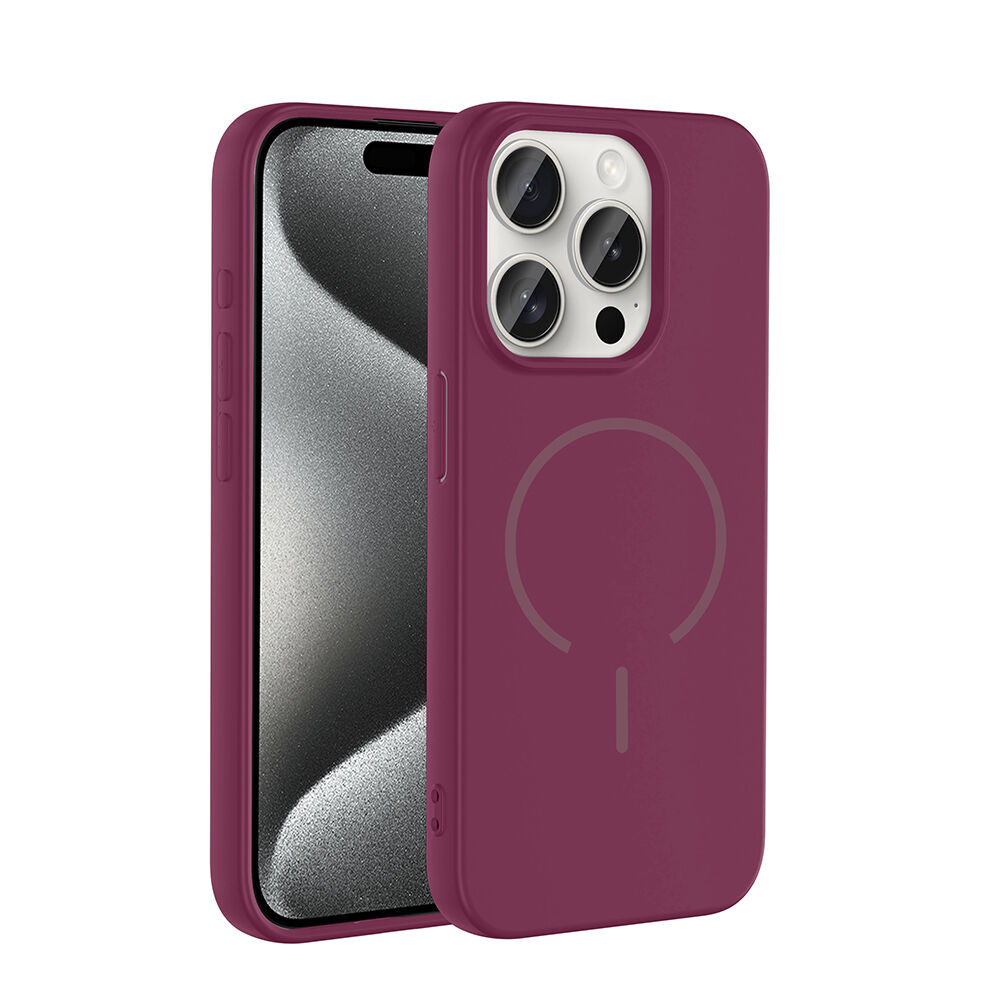 iPhone 15 Pro Kılıf Meta Lansman M-Safe Kamera Korumalı içi Kadife Yumuşak Renkli Süet Silikon Mürdüm