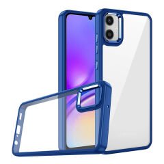 Samsung Galaxy A05 Kılıf Kamera Çıkıntılı Arkası Şeffaf Köşeleri Parlak Renkli Işlemeli Flora Kapak Mavi