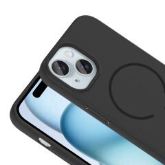 iPhone 15 Kılıf Meta Lansman M-Safe Kamera Korumalı içi Kadife Yumuşak Renkli Süet Silikon Mürdüm