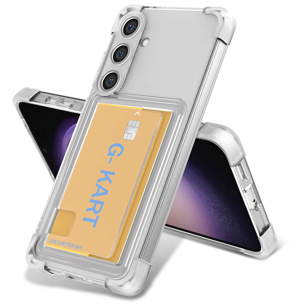 Samsung Galaxy S24 Kılıf Airbag Tasarımlı Şeffaf Kartlıklı G-Kart Kapak Renksiz