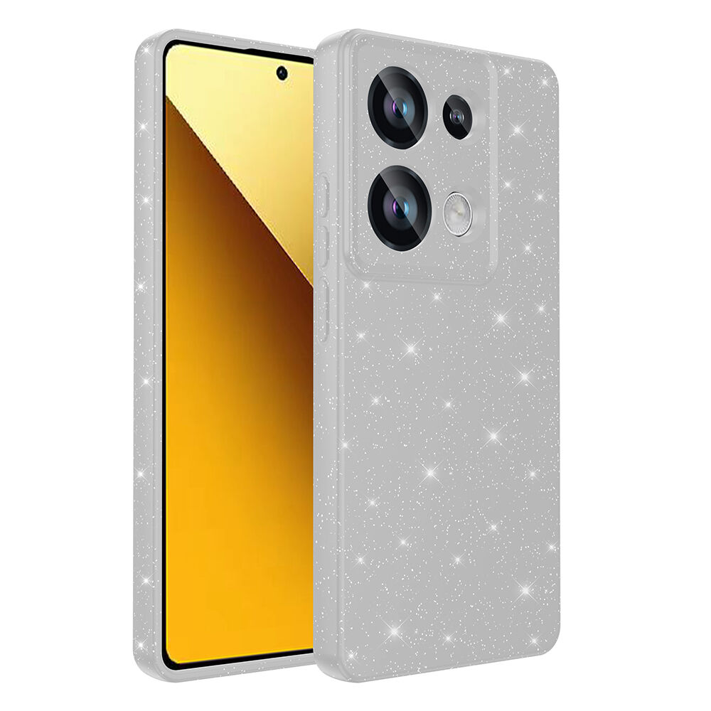 Xiaomi Redmi Note 13 Pro 4G Kılıf Kamera Korumalı Simli Lüks Koton Kapak Beyaz