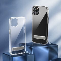 iPhone 12 Pro Max Kılıf Standlı Şeffaf Silikon L-Stand Kapak