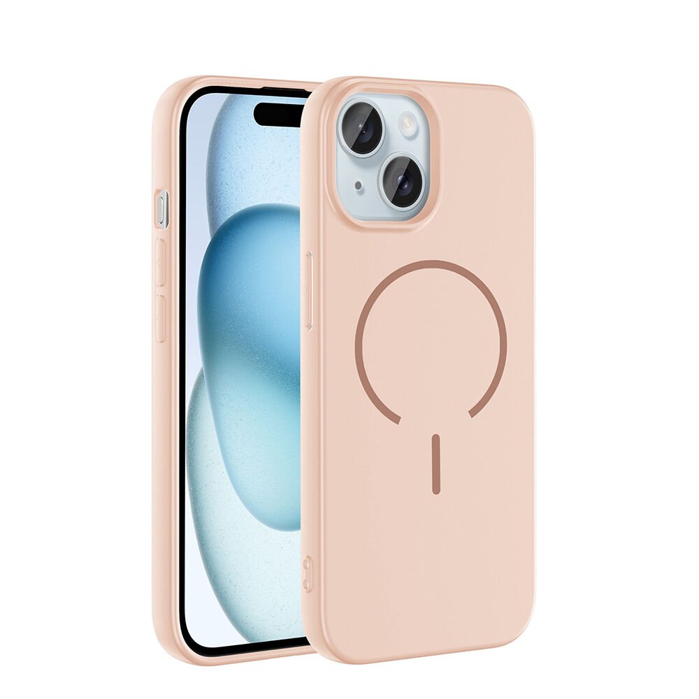 iPhone 15 Kılıf Meta Lansman M-Safe Kamera Korumalı içi Kadife Yumuşak Renkli Süet Silikon Rose Pembe