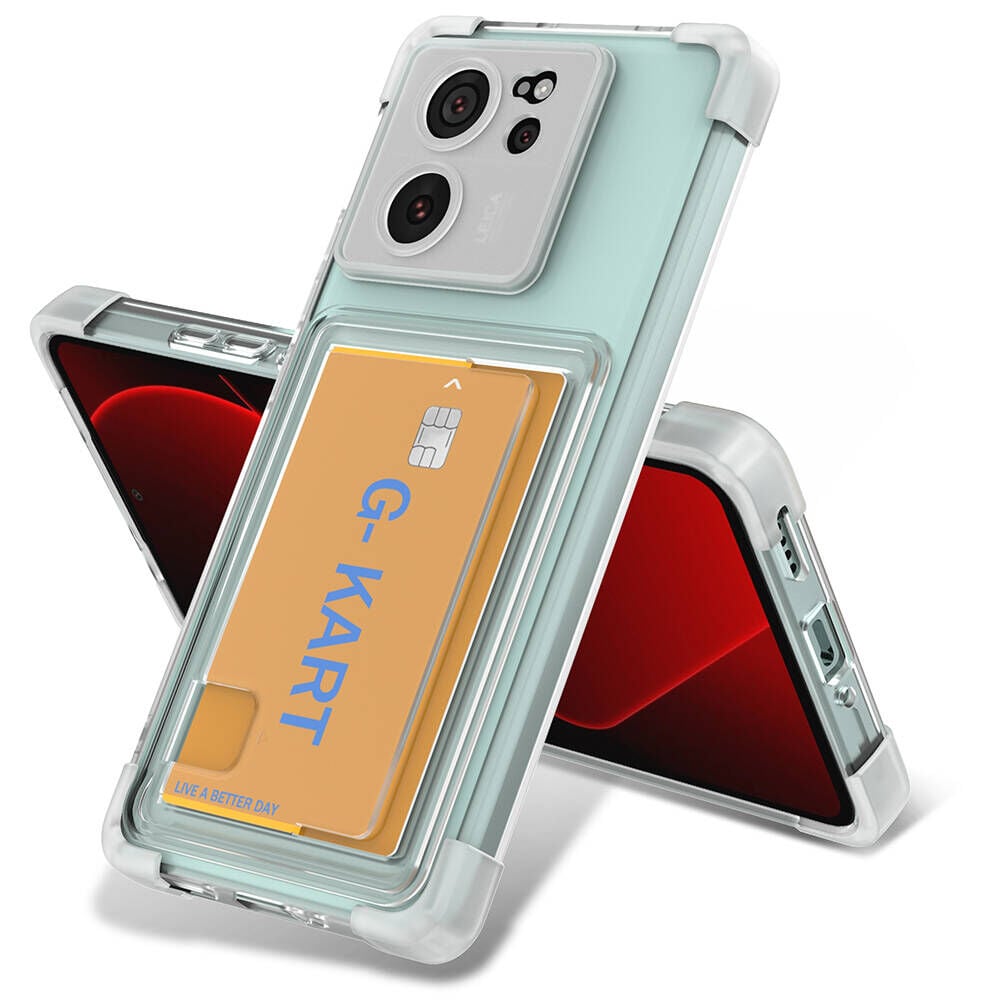Xiaomi Mi 13T Kılıf Airbag Tasarımlı Şeffaf Kartlıklı G-Kart Kapak Renksiz