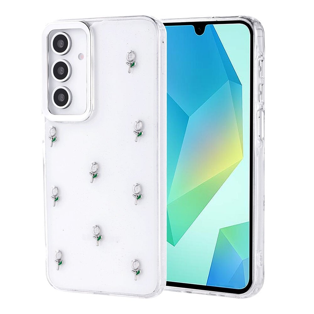 Samsung Galaxy A16 Kılıf Airbag Tasarımlı Simli Şeffaf Kutup Kapak Lale