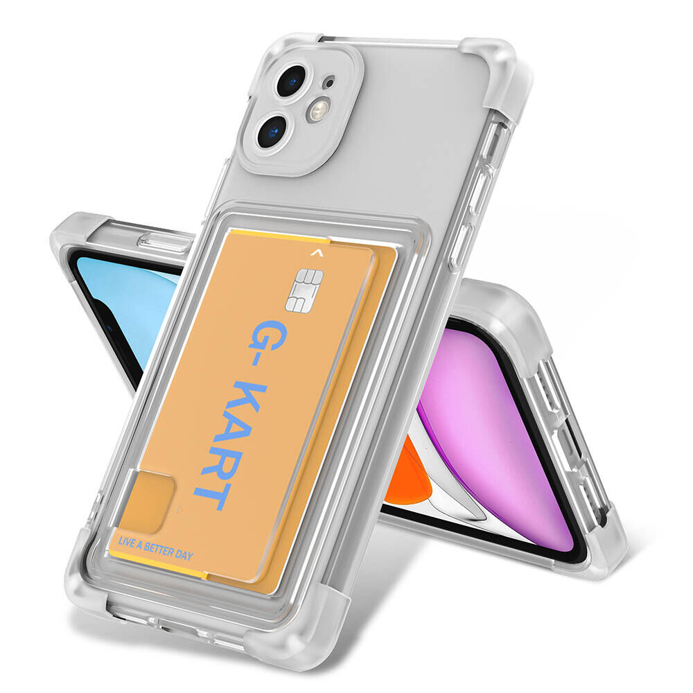iPhone 11 Kılıf Airbag Tasarımlı Şeffaf Kartlıklı G-Kart Kapak Renksiz