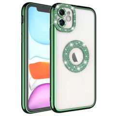 iPhone 11 Kılıf Kamera Korumalı Taş Süslemeli Arkası Şeffaf Asya Kapak