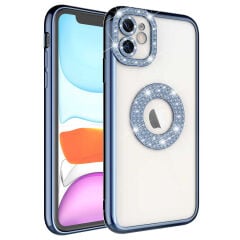 iPhone 11 Kılıf Kamera Korumalı Taş Süslemeli Arkası Şeffaf Asya Kapak