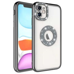 iPhone 11 Kılıf Kamera Korumalı Taş Süslemeli Arkası Şeffaf Asya Kapak