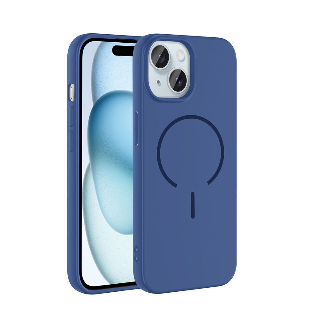 iPhone 15 Kılıf Meta Lansman M-Safe Kamera Korumalı içi Kadife Yumuşak Renkli Süet Silikon Lacivert