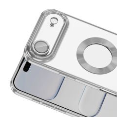 iPhone 17 Air Kılıf Logo Gösteren Parlak Kenarlı Kamera Lens Korumalı Şeffaf Omega Silikon Kapak