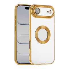 iPhone 17 Air Kılıf Logo Gösteren Parlak Kenarlı Kamera Lens Korumalı Şeffaf Omega Silikon Kapak
