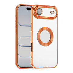 iPhone 17 Air Kılıf Logo Gösteren Parlak Kenarlı Kamera Lens Korumalı Şeffaf Omega Silikon Kapak