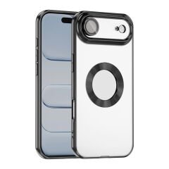 iPhone 17 Air Kılıf Logo Gösteren Parlak Kenarlı Kamera Lens Korumalı Şeffaf Omega Silikon Kapak