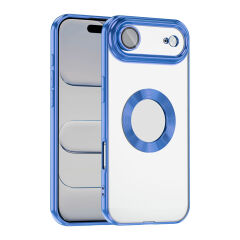 iPhone 17 Air Kılıf Logo Gösteren Parlak Kenarlı Kamera Lens Korumalı Şeffaf Omega Silikon Kapak