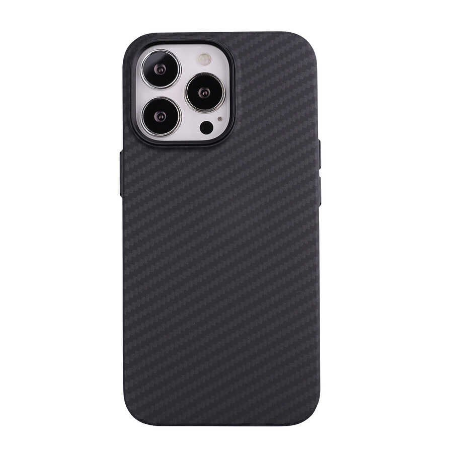 iPhone 12 Pro Max Kılıf Karbon Fiber Tasarımlı Karbono Kapak Siyah