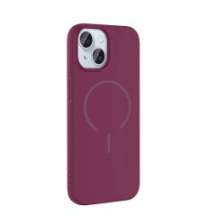 iPhone 15 Kılıf Meta Lansman M-Safe Kamera Korumalı içi Kadife Yumuşak Renkli Süet Silikon Mürdüm