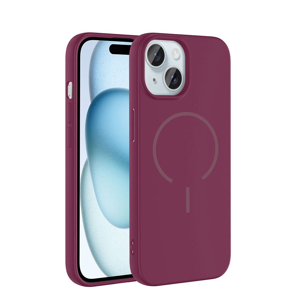 iPhone 15 Kılıf Meta Lansman M-Safe Kamera Korumalı içi Kadife Yumuşak Renkli Süet Silikon Mürdüm