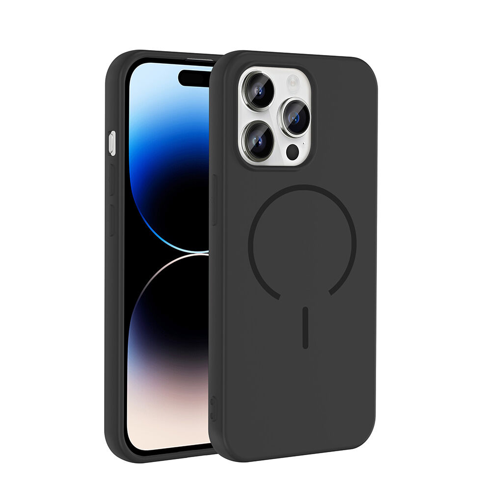 iPhone 14 Pro Max Kılıf Meta Lansman M-Safe Kamera Korumalı içi Kadife Yumuşak Renkli Süet Silikon Siyah