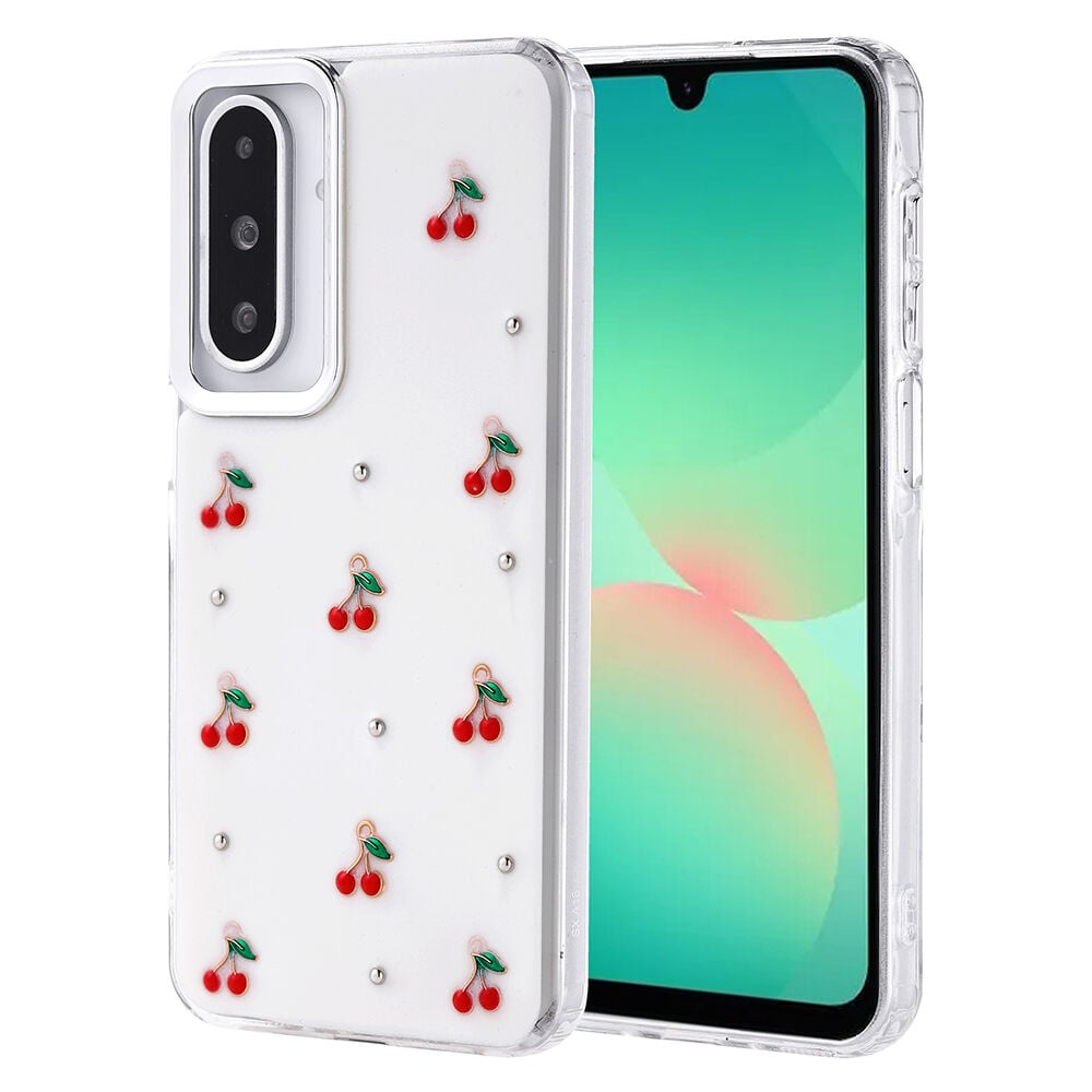 Samsung Galaxy A26 Kılıf Airbag Tasarımlı Simli Şeffaf Kutup Kapak Kiraz