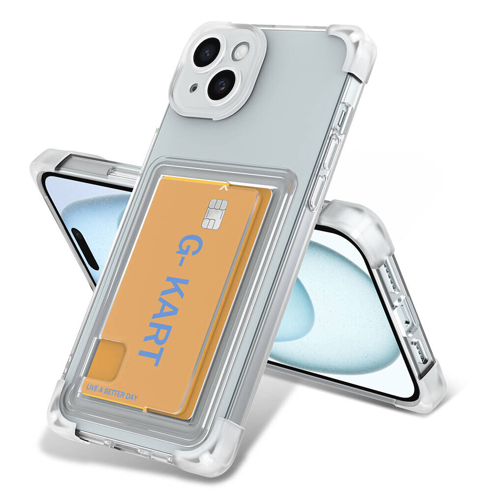 iPhone 14 Kılıf Airbag Tasarımlı Şeffaf Kartlıklı G-Kart Kapak Renksiz