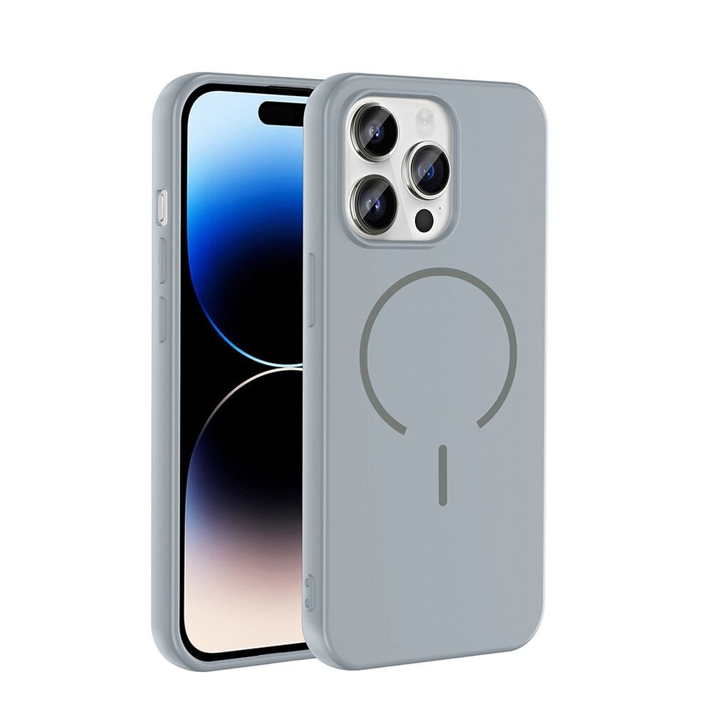 iPhone 14 Pro Max Kılıf Meta Lansman M-Safe Kamera Korumalı içi Kadife Yumuşak Renkli Süet Silikon Titanyum-Gri