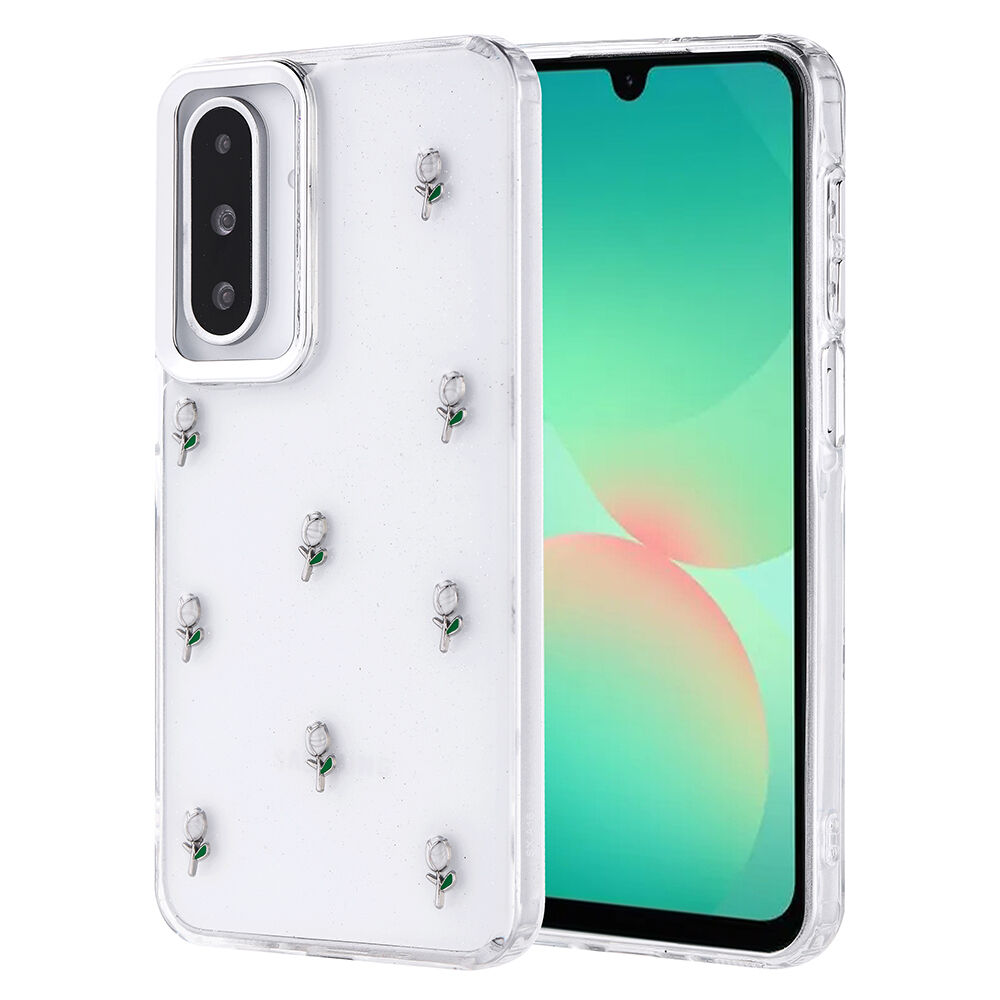 Samsung Galaxy A26 Kılıf Airbag Tasarımlı Simli Şeffaf Kutup Kapak Lale